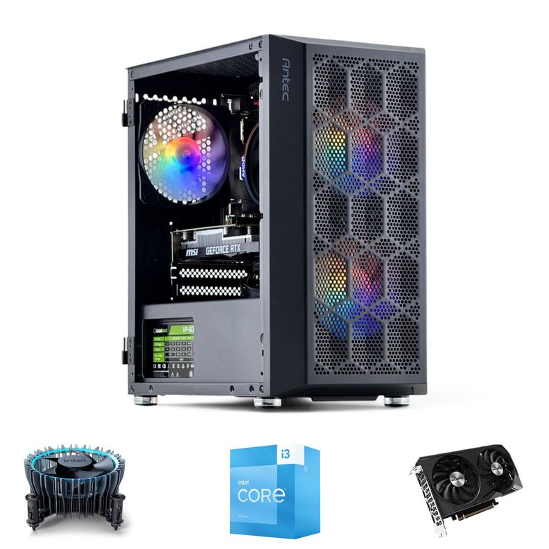 PC GAMER + MONITOR 24 + Perif: INTEL CORE i3 14100 16gb 1Tb RTX 3050 WiFi-1