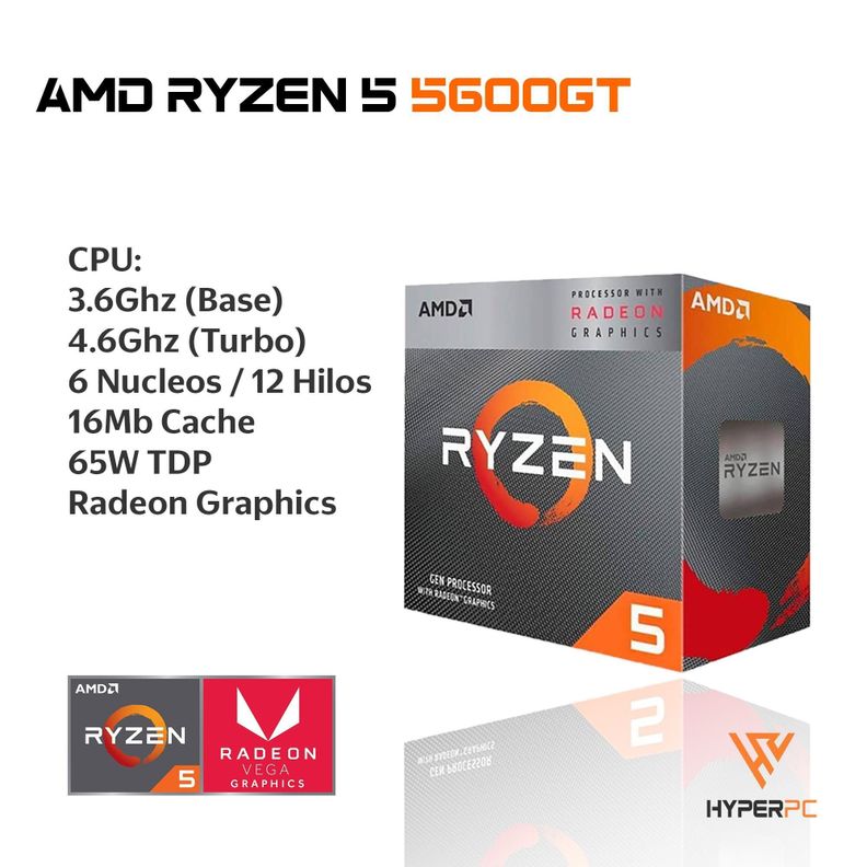 PC GAMER + MONITOR 24 + Perif: AMD RYZEN 5 5600GT 16gb 1Tb Vega WiFi-2