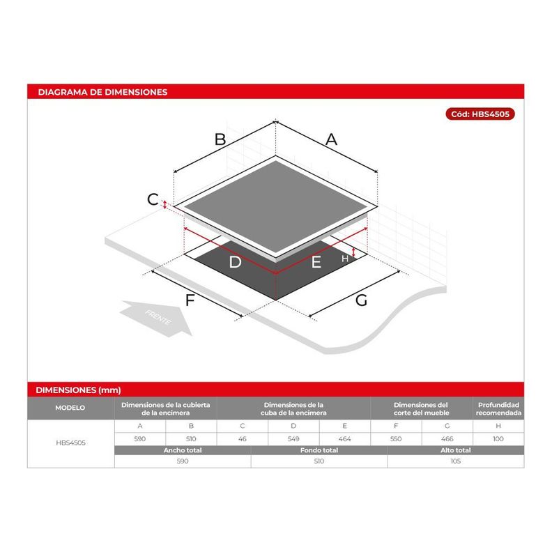 Encimera a gas 4 quemadores HBS4505-4