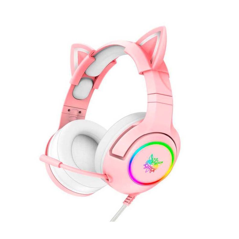 Audífono Gamer Onikuma K9 con orejas de gato Rosado-0