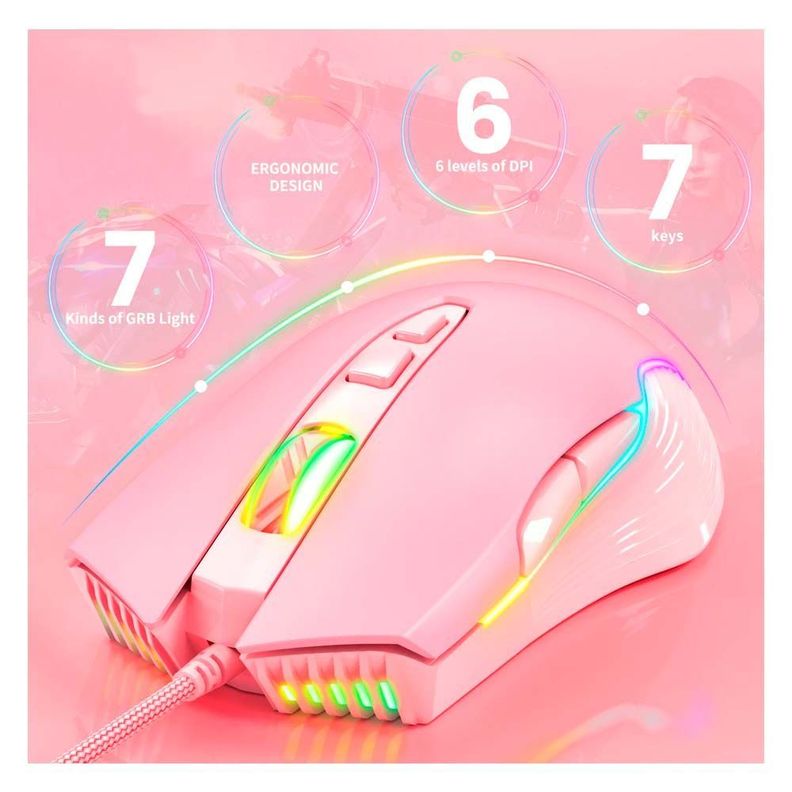 Mouse De Juego Onikuma Cw905 Rosado-3