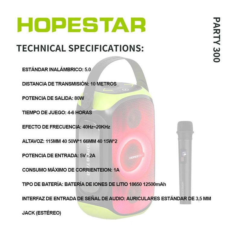 Parlante Hopestar Party 300, Luz Rgb, 80w Micrófono Karaoke-6