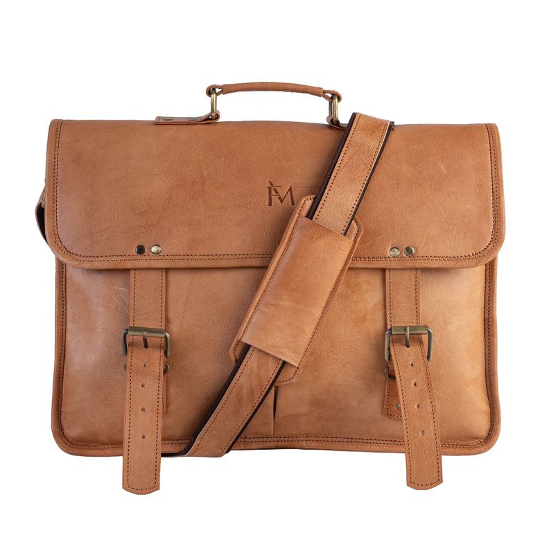 Maletin De Cuero Natural. Vintage. Notebook Espacioso Cafe