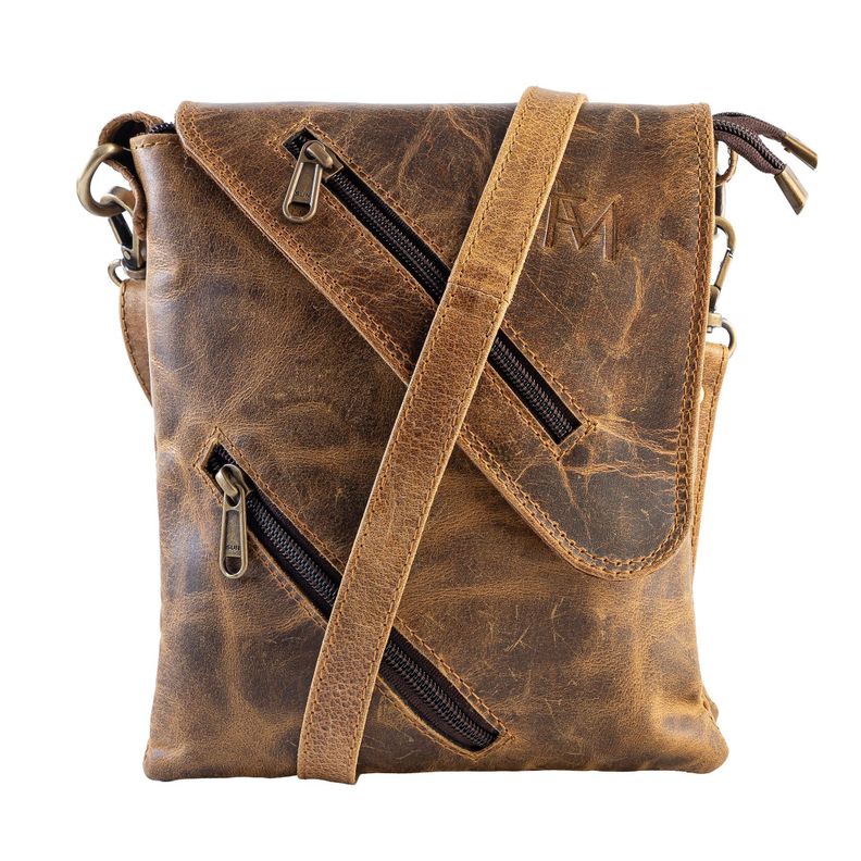 Bolso  Bandolera de cuero color cafe estilo vintage rustico Franz Mossi