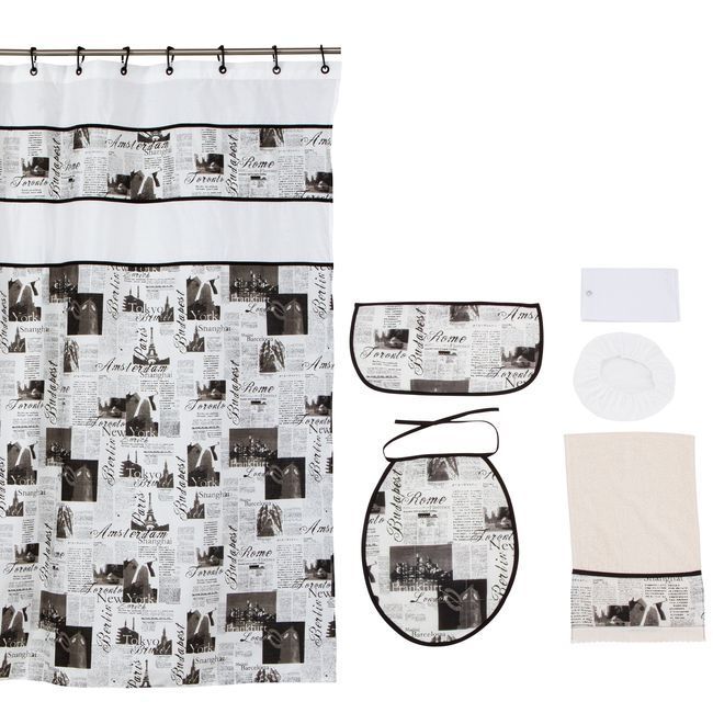 Cortina y Set de bano 7 piezas 180 x 180 cms diario crudo Beige