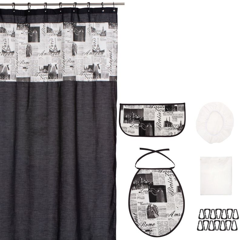 Cortina y Set de Baño Negro Diseño Diario 200 X 200 CMS-0