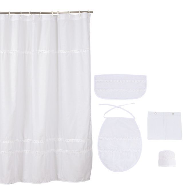 Cortina y Set de baño 5 piezas 180 x 180 cms blanco bolillo-0