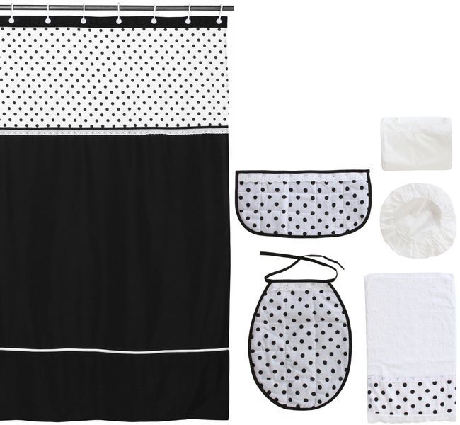 Cortina y Set de baño 7 piezas 180 x 180 cms circulos negros-0