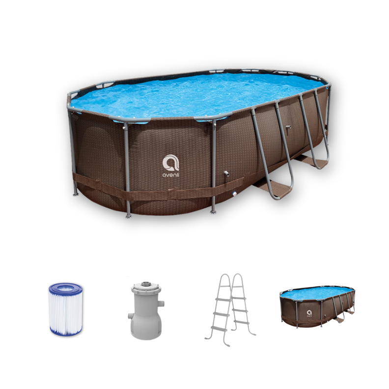 Piscina Estructural Ovalada + Filtro + Escalera Avenli 4.27x2.75x1 m 11m3 Cafe Oscuro