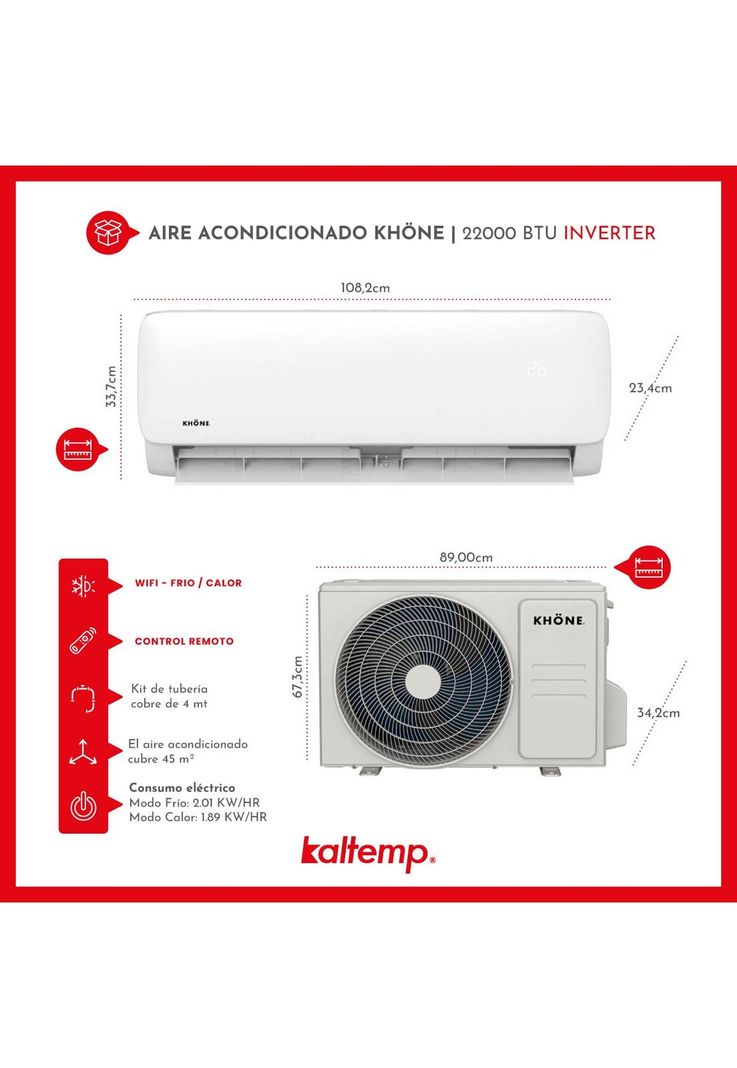 Aire Acondicionado Inverter 22000BTU Khone Frio Calor Wifi-5