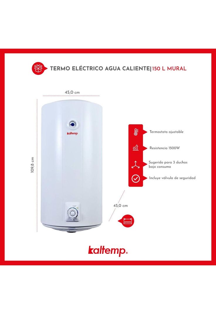Termo Eléctrico Kaltemp Agua Caliente 150 L Mural-5