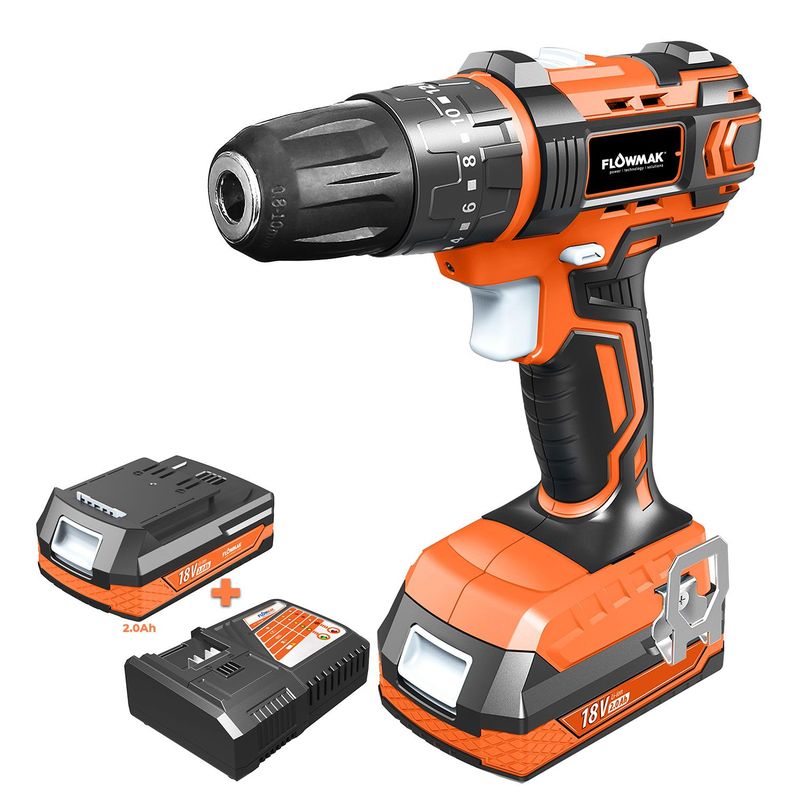 Taladro Percutor Atornillador 10mm 18v + Accesorios, Flowmak-0
