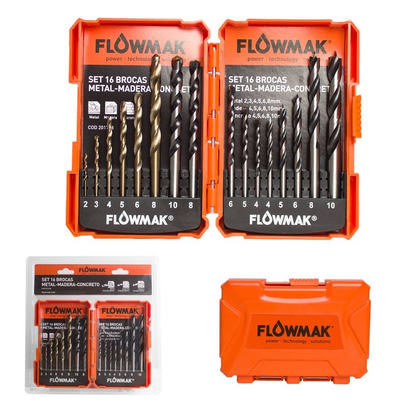 Set de brocas madera metal concreto 16 piezas-0