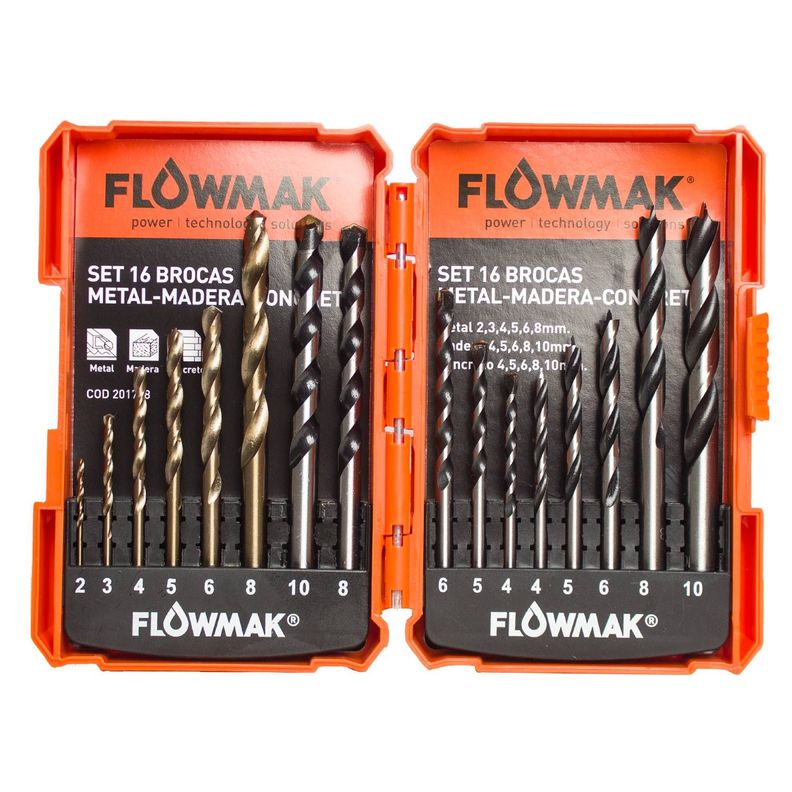 Set de brocas madera metal concreto 16 piezas-1