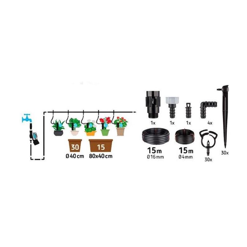 Kit De Riego Para Balcones -hasta 30 Maceteros 15mt Lineales-1