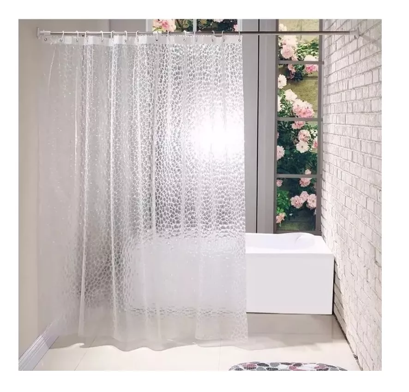 Cortina Forro De Baño Transparente Impermeable + 1-1