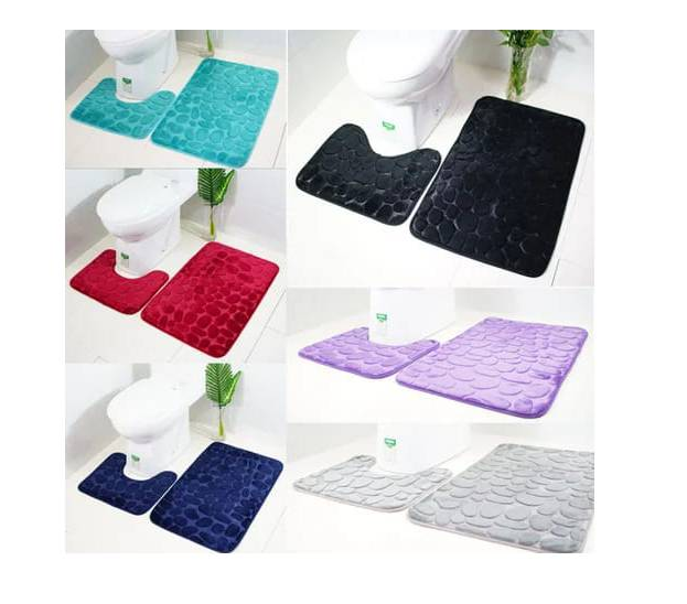 Set De Alfombras Baño Piedras Elegante Negro-1