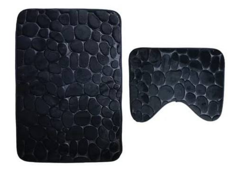 Set De Alfombras Baño Piedras Elegante Negro-0