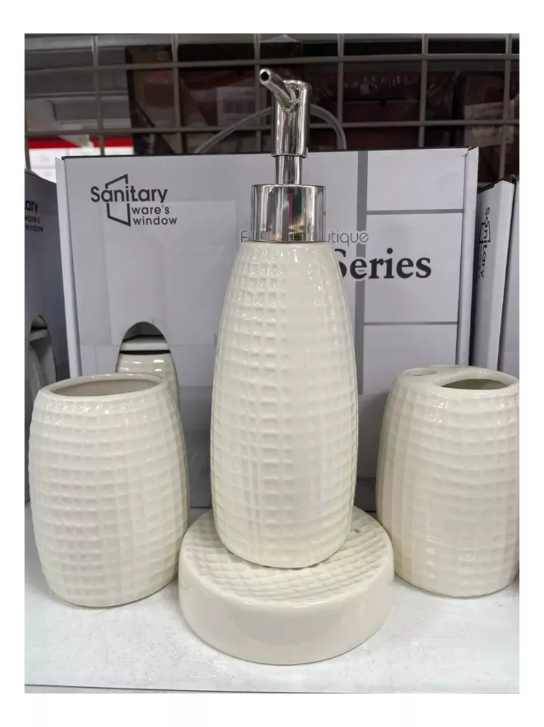 Set 4 Accesorios Baño De Cerámica Blanco-0