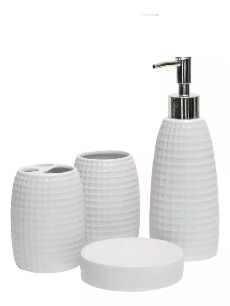 Set 4 Accesorios Baño De Cerámica Blanco-1