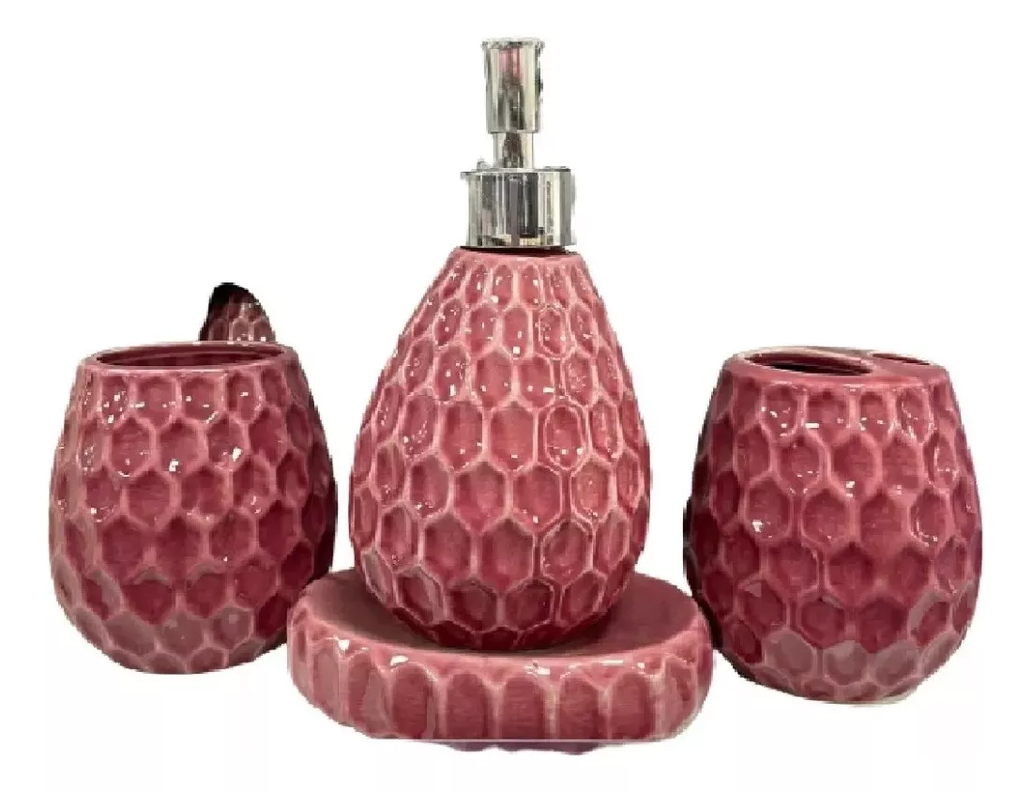 Set 4 Accesorios De Baño De Cerámica Burdeo-1