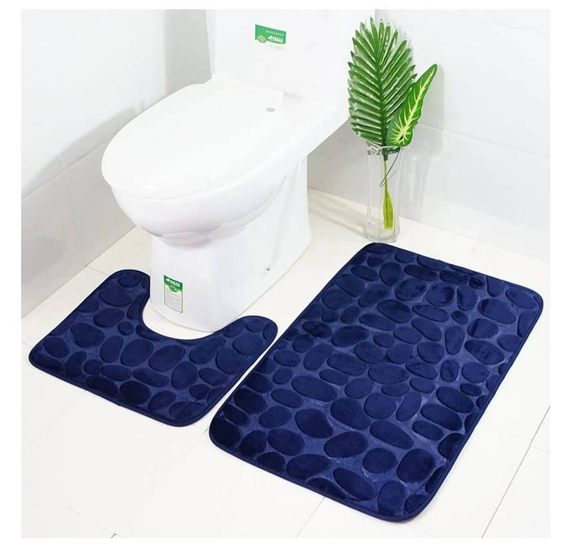 Set De Alfombras Baño Piedras Elegante Azul-1