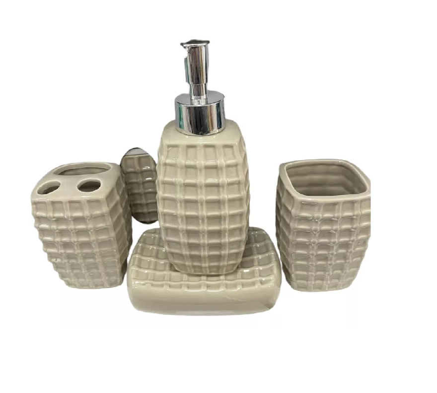 Set 4 Accesorios De Baño De Cerámica Beige-0