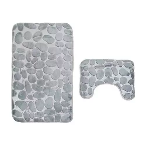 Set De Alfombras Baño Piedras Elegante Gris-0