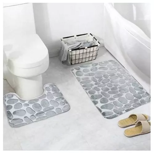 Set De Alfombras Baño Piedras Elegante Gris-1