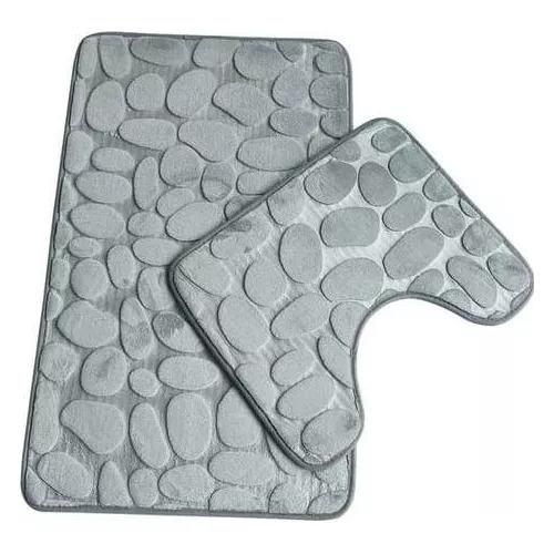Set De Alfombras Baño Piedras Elegante Gris-2