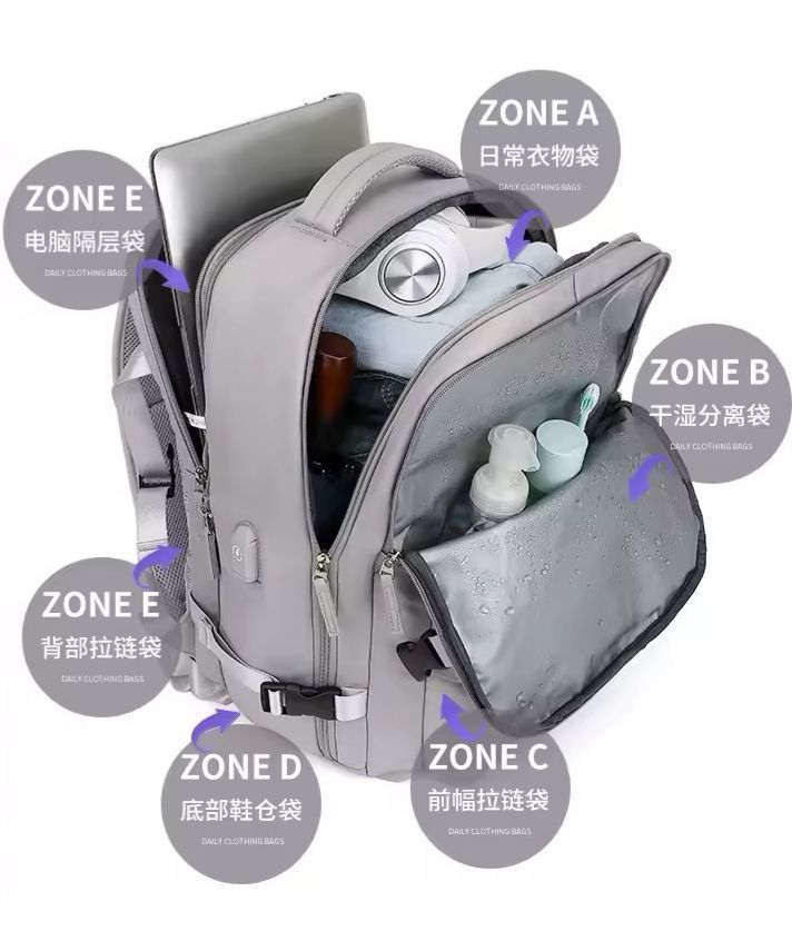 Mochila Viral de Viaje Notebook Multifunción Negocio Oficina Gris-3