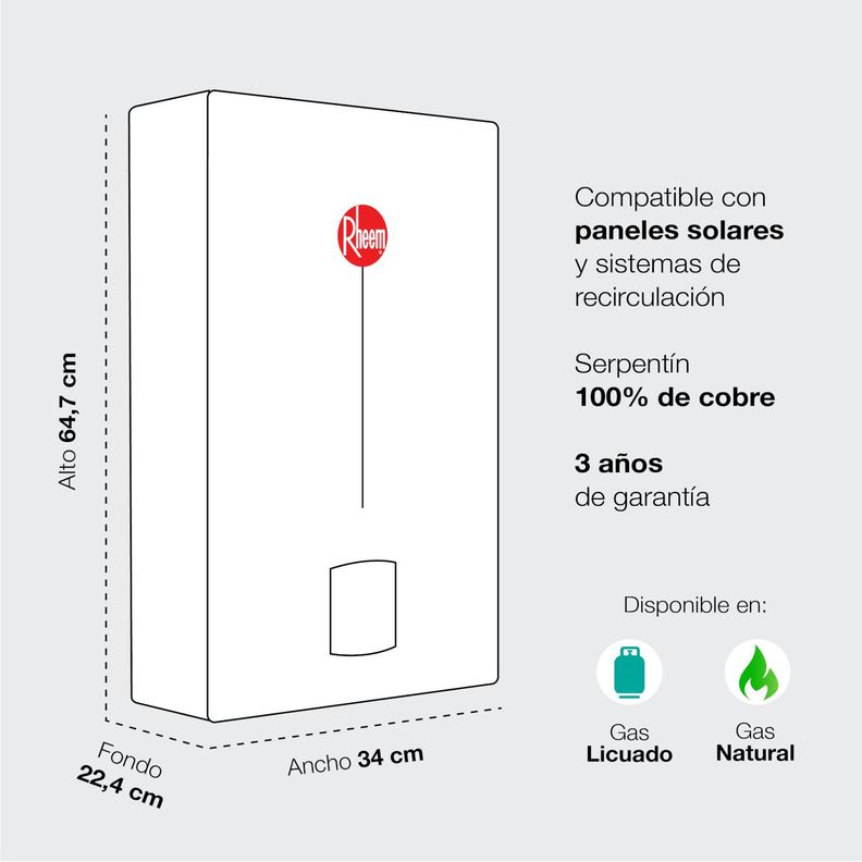 Calefont 10 litros Gas natural Tiro Natural Rheem-6