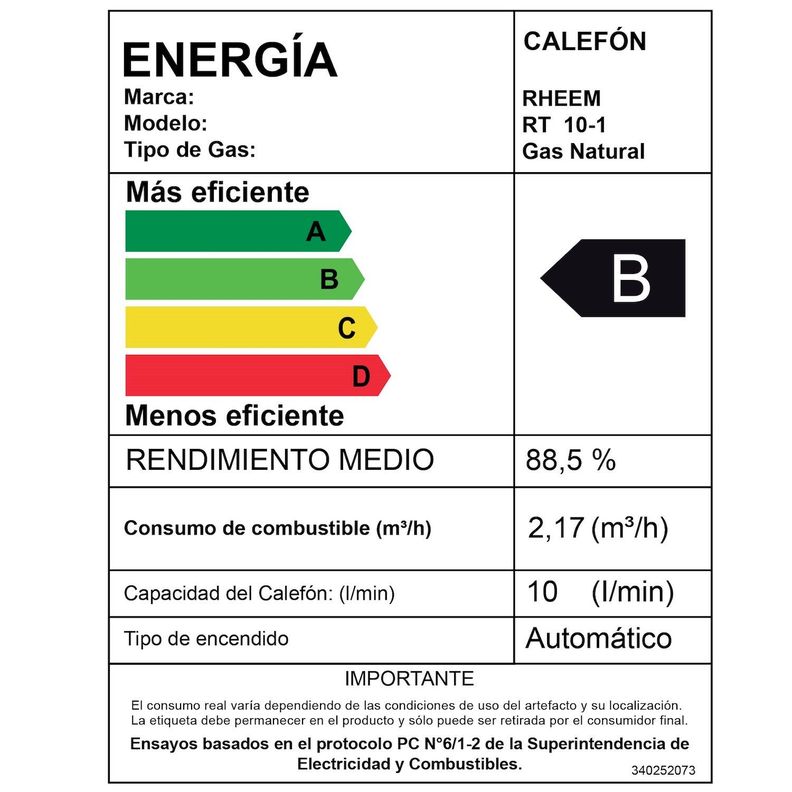 Calefont 10 litros Gas natural Tiro Natural Rheem-9