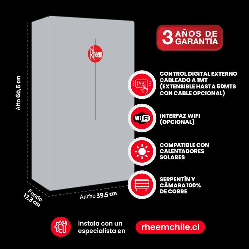 Calefont 28 litros Gas Natural Tiro forzado Rheem-3