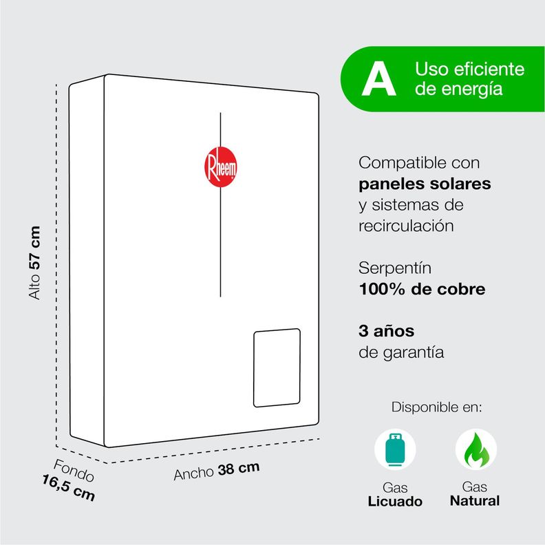 Calefont 18 litros Gas natural Tiro forzado Rheem-5