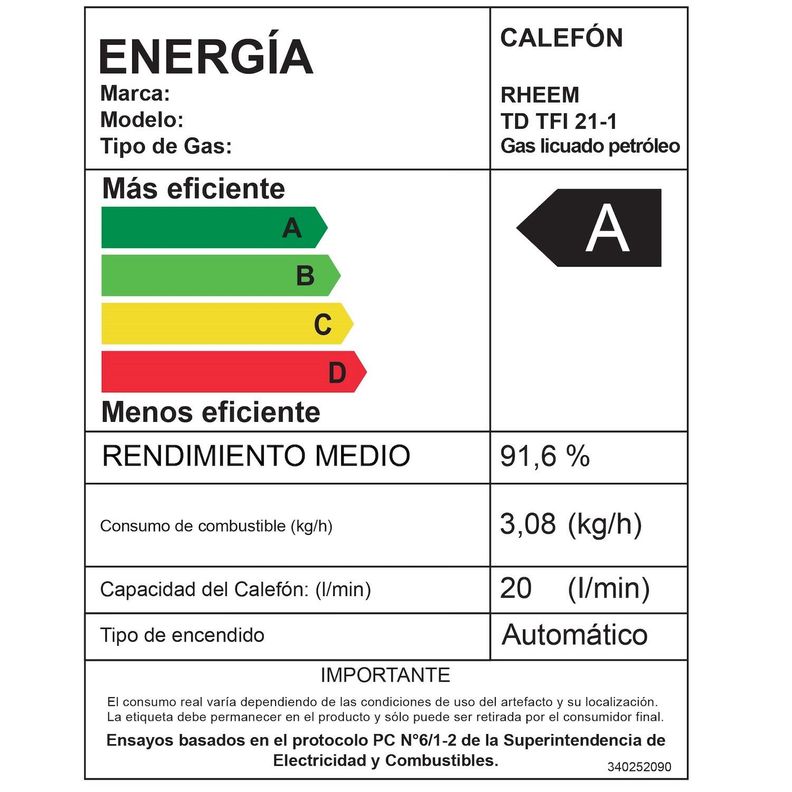 Calefont 21 litros Gas licuado Tiro forzado Rheem-7