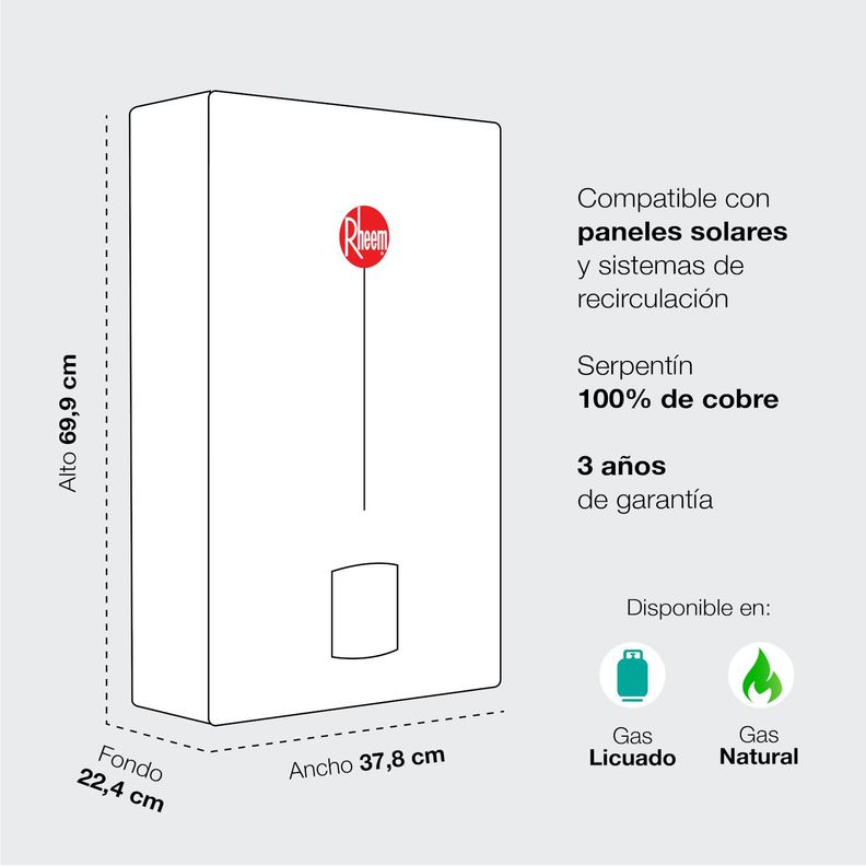 Calefont 14 litros Gas licuado Tiro Natural Rheem-6
