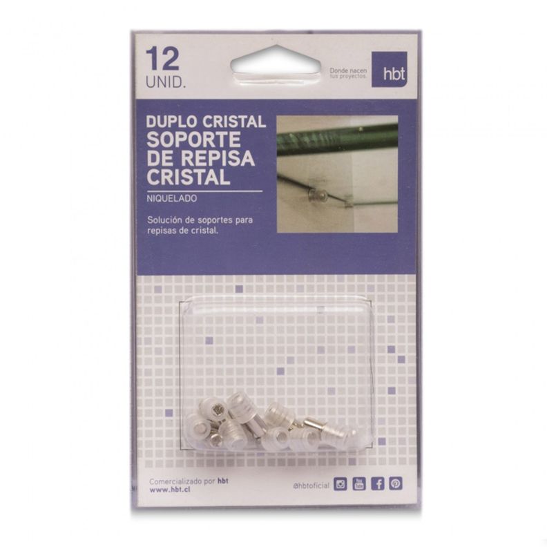 12 Soportes Repisa Niquelado Cristal Duplo hbt-0