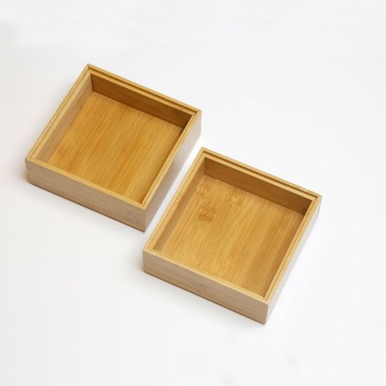 2 Cajas Apilables Bambu Natural hbt Tamaño M 14x14x5 cm-2