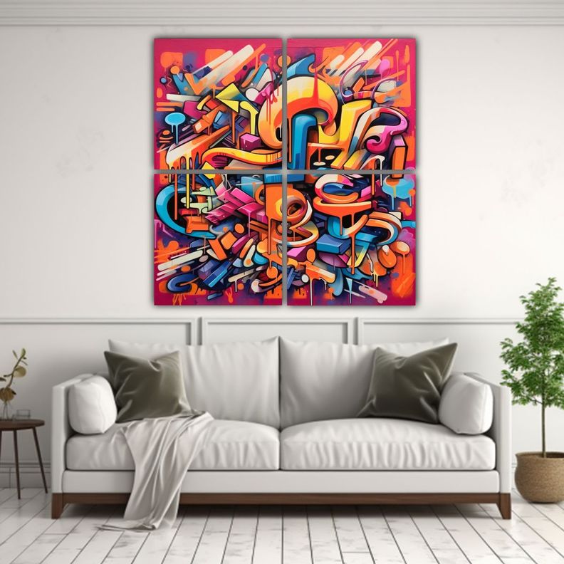 Cuatro Telas Vanguardia Living Estilo Arte 60x60 Cm-2