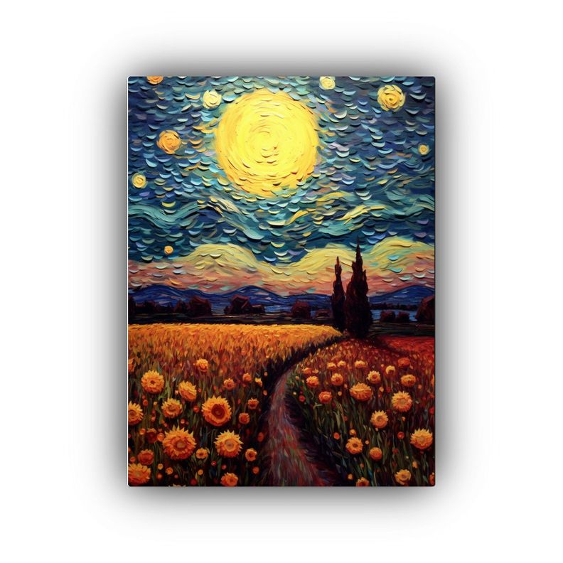 Paisaje Nocturno Girasoles Van Gogh, Lienzo Alto 50x65cm-0