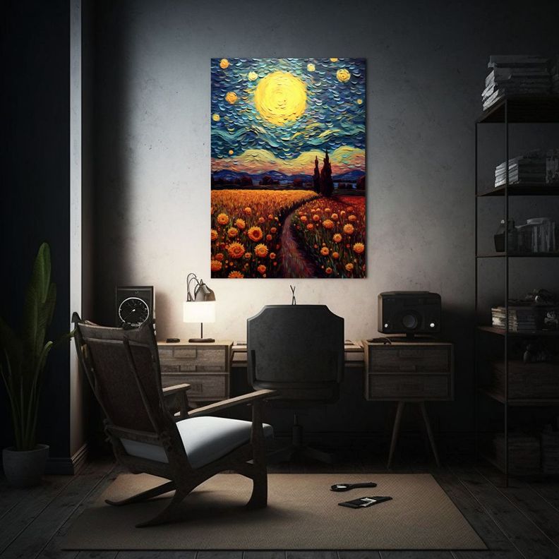 Paisaje Nocturno Girasoles Van Gogh, Lienzo Alto 50x65cm-2