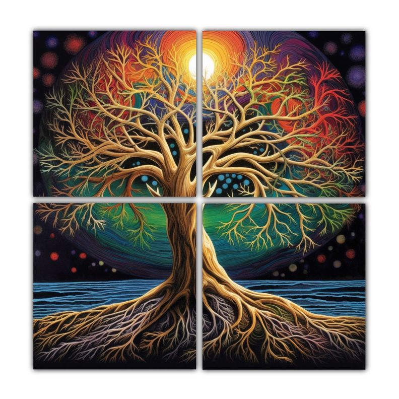 Cuadro Decorativo árbol Psicodélico Con La Luna 40x40 Cm-0