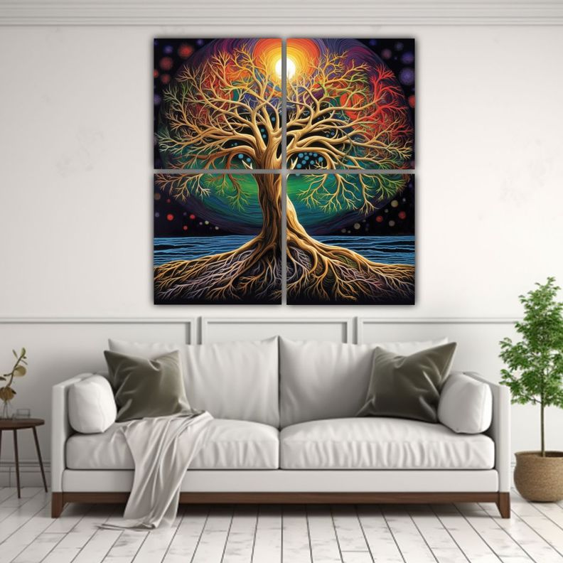 Cuadro Decorativo árbol Psicodélico Con La Luna 40x40 Cm-2