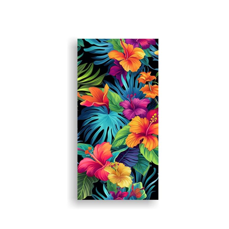 Cuadro Tropical De Flores Y Hojas En Fondo Negro 70x140cm-0