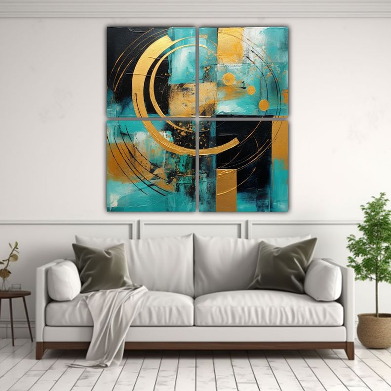Pintura Abstracta Acrílica En Lienzo De 4 180x180 Cm-2