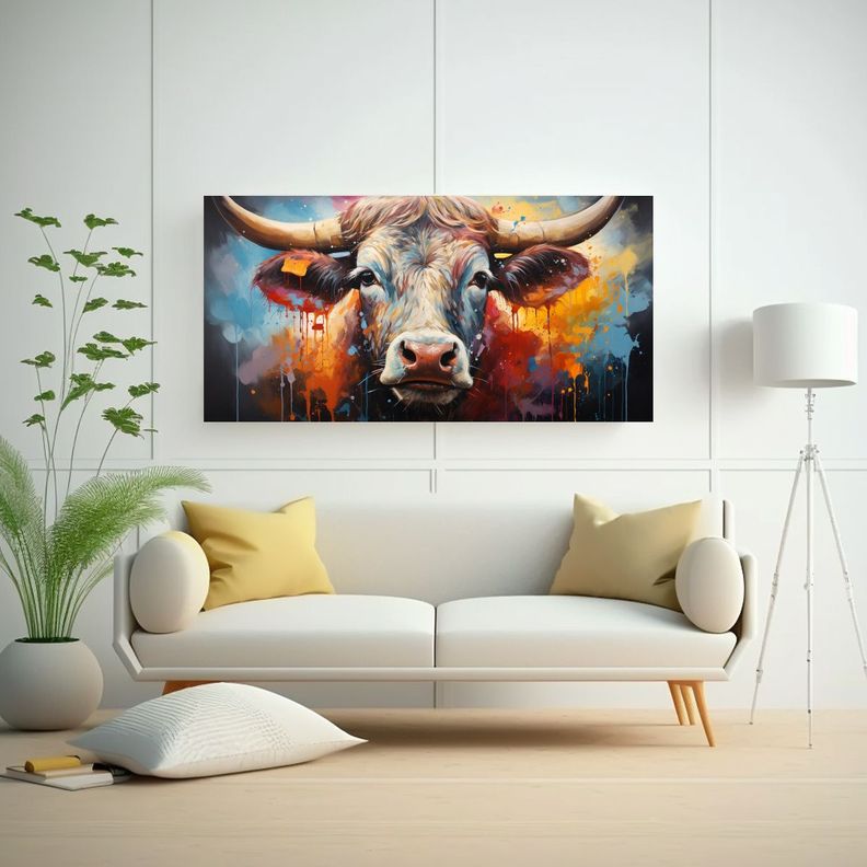 Pintura Al Estilo óleo De Vaca En Lienzo, Estilo  60x30cm-2