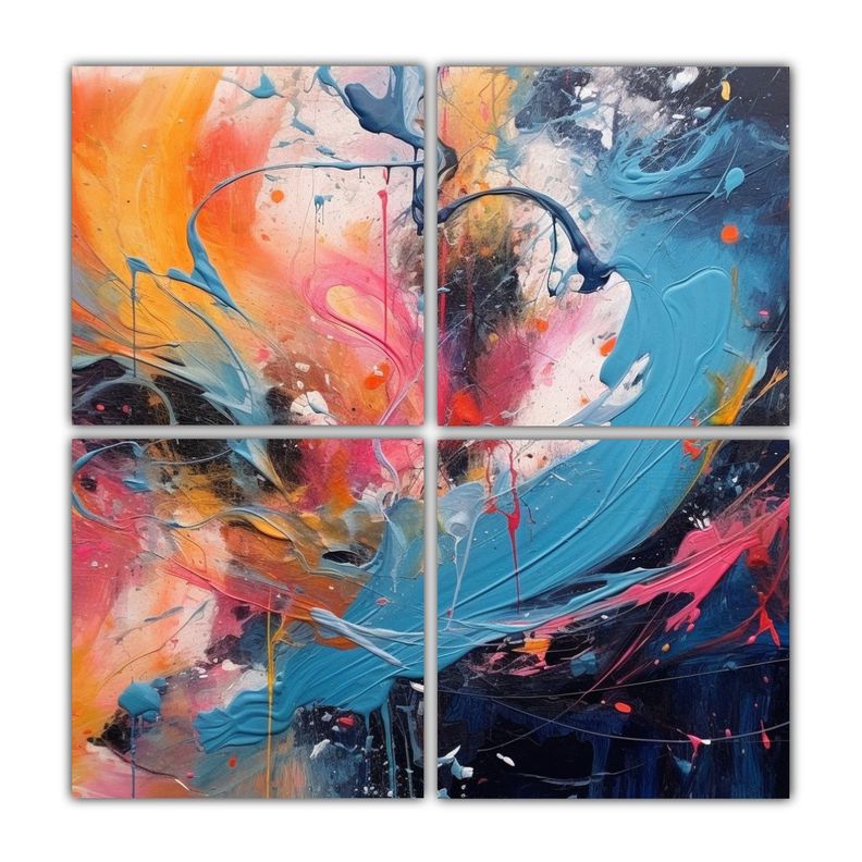 Cuatro Composicion Abstracta Detallada Para La 80x80 Cm