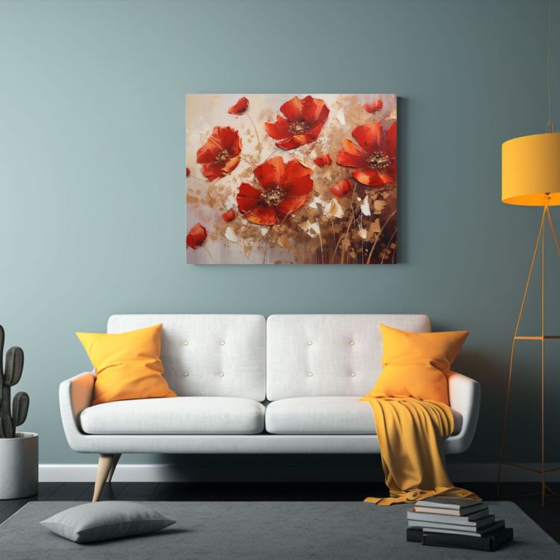 Cuadro De Colores Expresivos En Rojo Y Dorado Para Decoraci 90x60cm-2