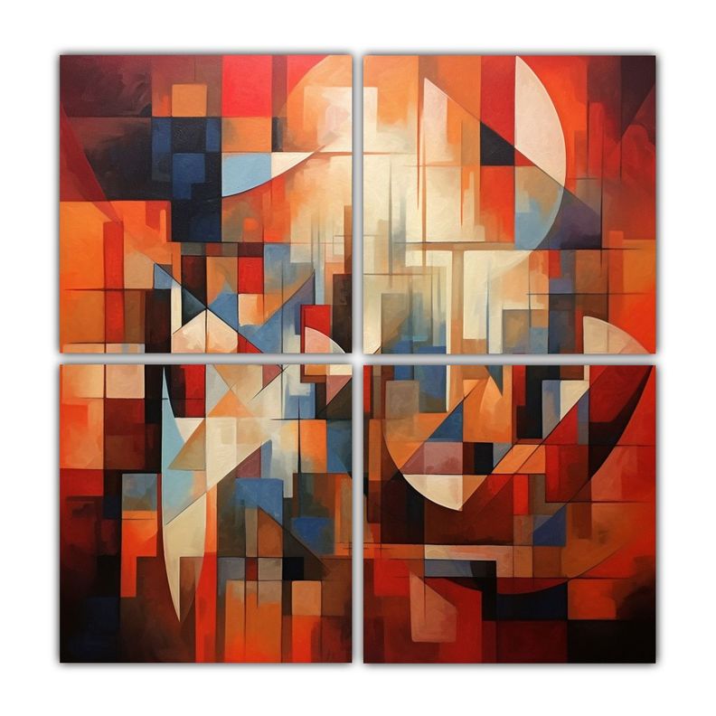 Cuadriptico Enigmatico Pintura Acrílica Formas 80x80 Cm-0